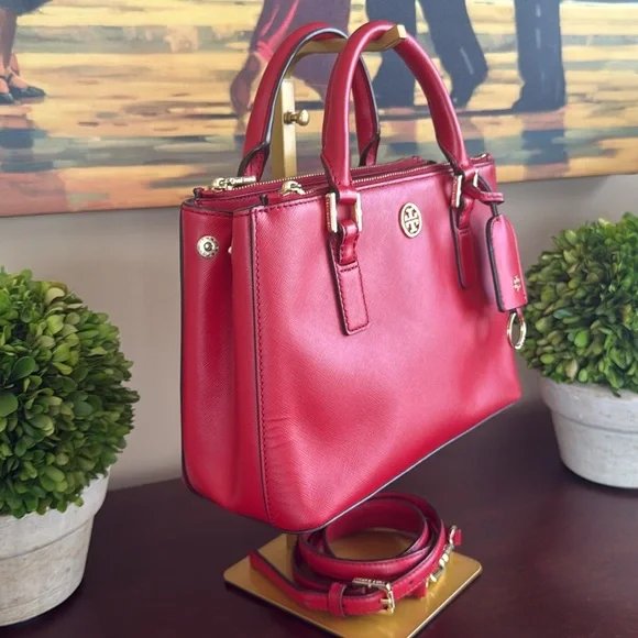 TORY BURCH "ROBINSON" MINI❤️KIR ROYALE❤️SAFFIANO LEATHER DOUBLE ZIP TOTE 🌟EUC🌟 - Picture 10 of 17